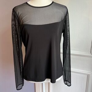Y2K‎ Vintage Valerie Stevens Nylon Mesh Top Long Sleeve Black Stretch Medium